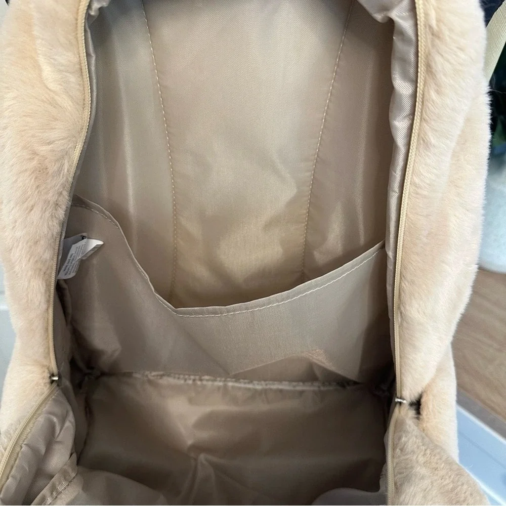 Iscream 16 In Furry Fun Backpack Tan Animal‎ Print Pockets Soft Fuzzy Fur Viral